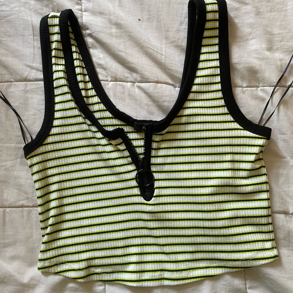 zip front striped crop top